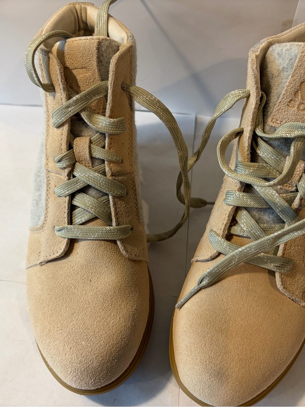 Sorel Evie Ankle Lace Wedge Booties Suede Felt Ceramic Natural Women’s Size 7